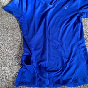 Blue short sleeve with small pocket on the side.